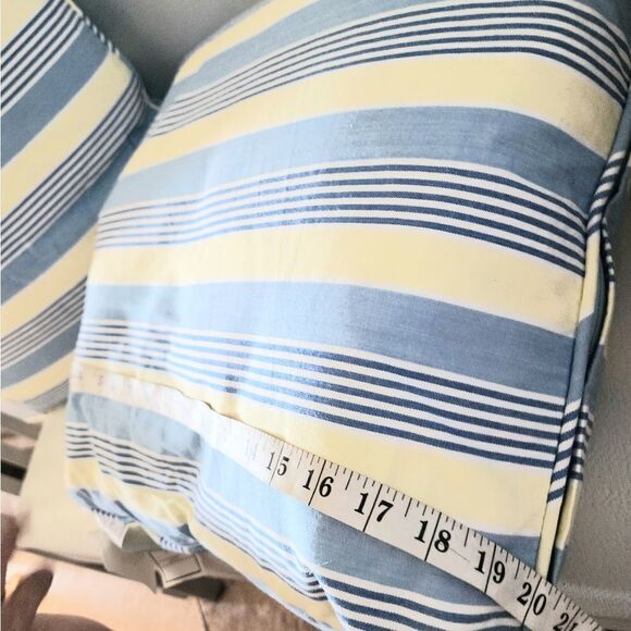 NEWPORT Yellow And Blue Stripe Pillows Duck Feather Fill Decorative Pillow Beach - Picture 5 of 7
